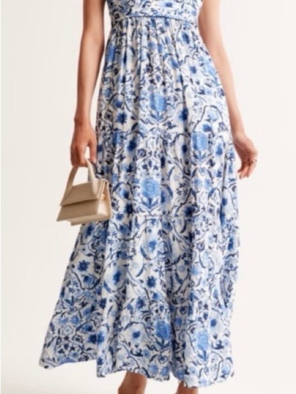 Abercrombie & Fitch Blue and White Strapless Floral Maxi Dress